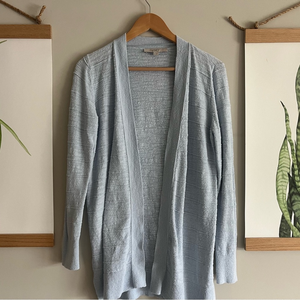LOFT Blue Cardigan Sweater Lightweight Open Front